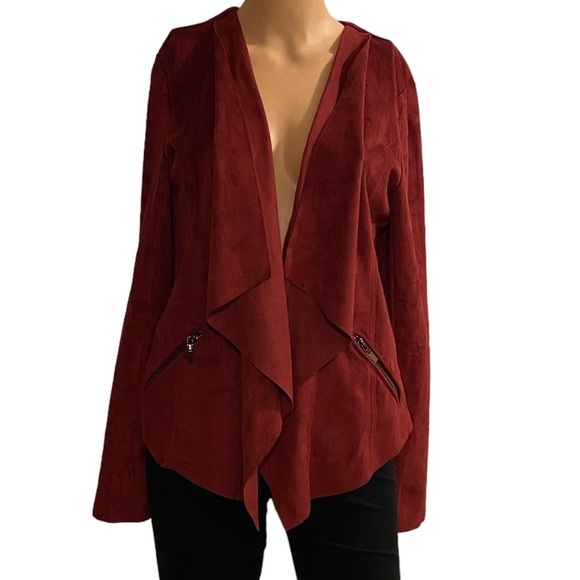 Market & Spruce Jackets & Blazers - Market & Spruce jacket open front faux sued wine red zip pockets woman’s size M